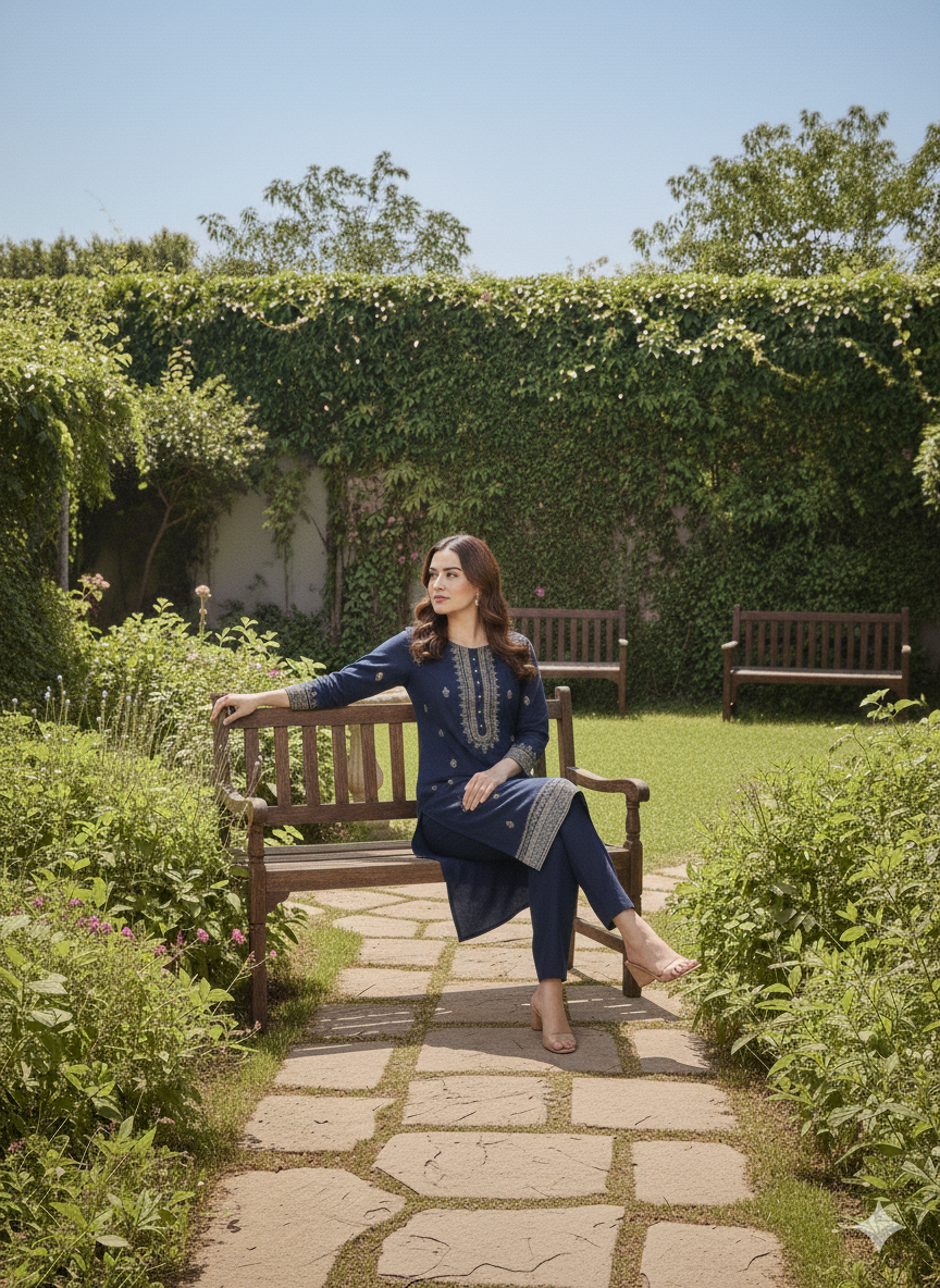 Embroidery Dress Blue