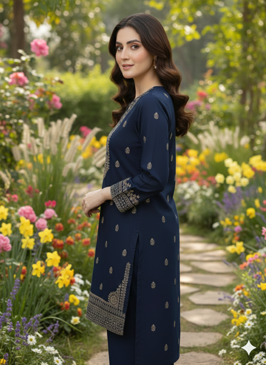 Embroidery Dress Blue